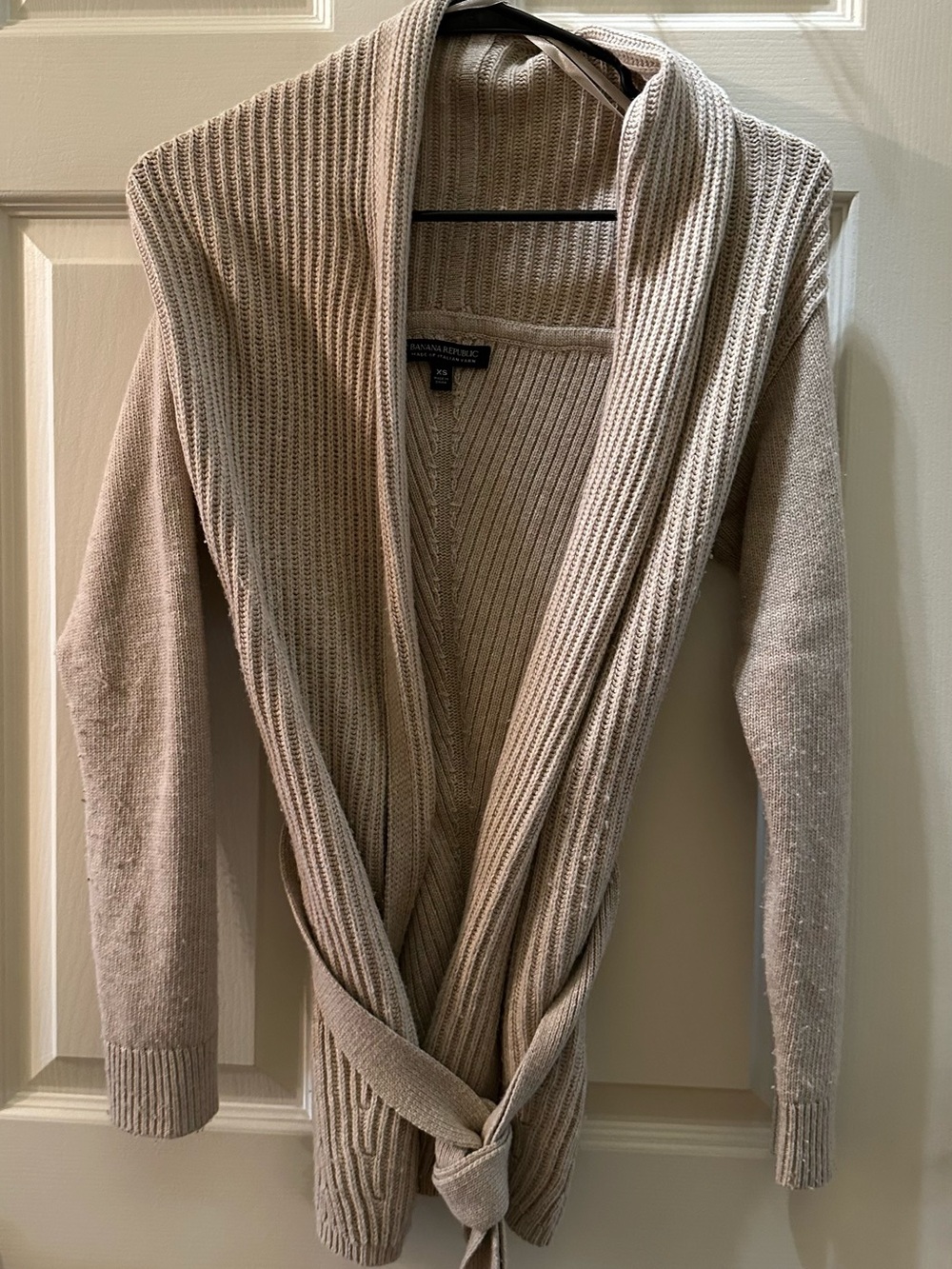 Banana Republic Cream Knit Shawl Collar Belted Cardigan